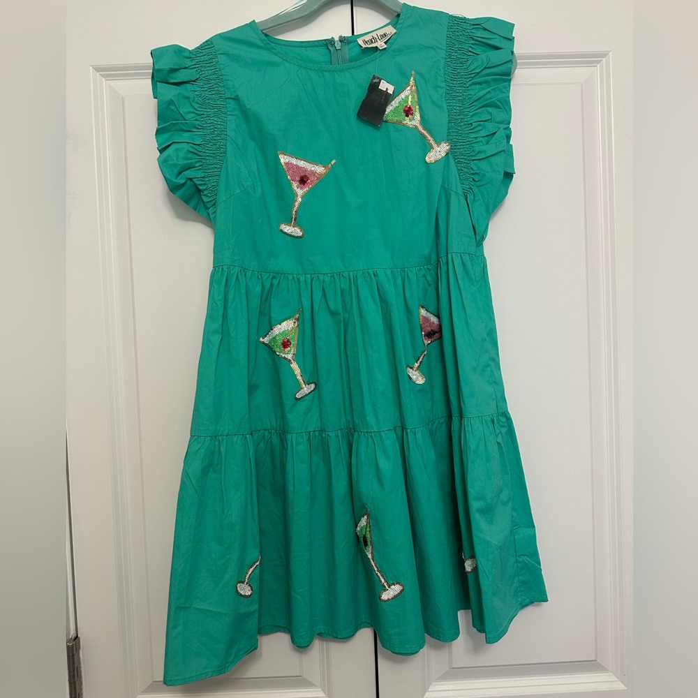 Peach Love California Green Ruffled Tiered Martini Sundress